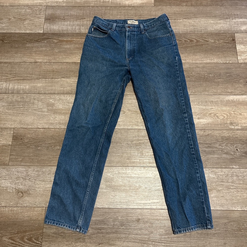 LL Bean Jeans Classic Fit Men‎ 33x32 Dark Blue Straight Leg 100% Cotton Denim